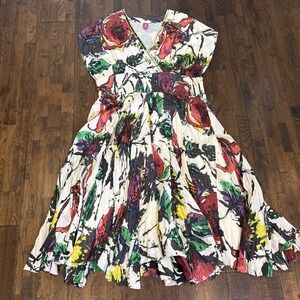 Y2K Sandy Starkman Dress Art‑to‑Wear Vintage 90 Indie Artsy Beaded Watercolor 2X
